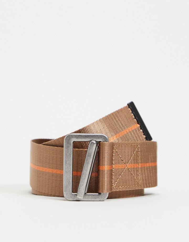 Asos Design Long Ended Belt With Brown With Orange Detail And Carabiner Detail