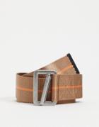 Asos Design Long Ended Belt With Brown With Orange Detail And Carabiner Detail