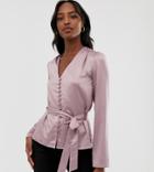 Fashion Union Tall Satin Button Front Blouse - Purple