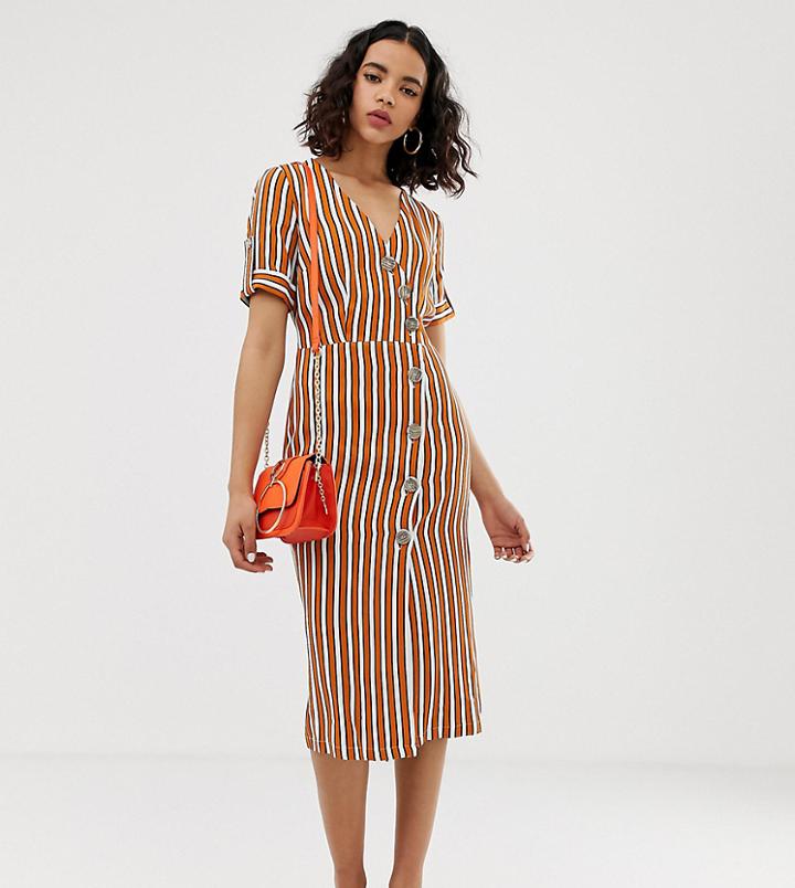 River Island Midi Dress With Button Detail In Stripe