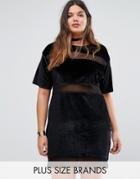 Missguided Plus Velvet Mesh Panel T-shirt Dress - Black