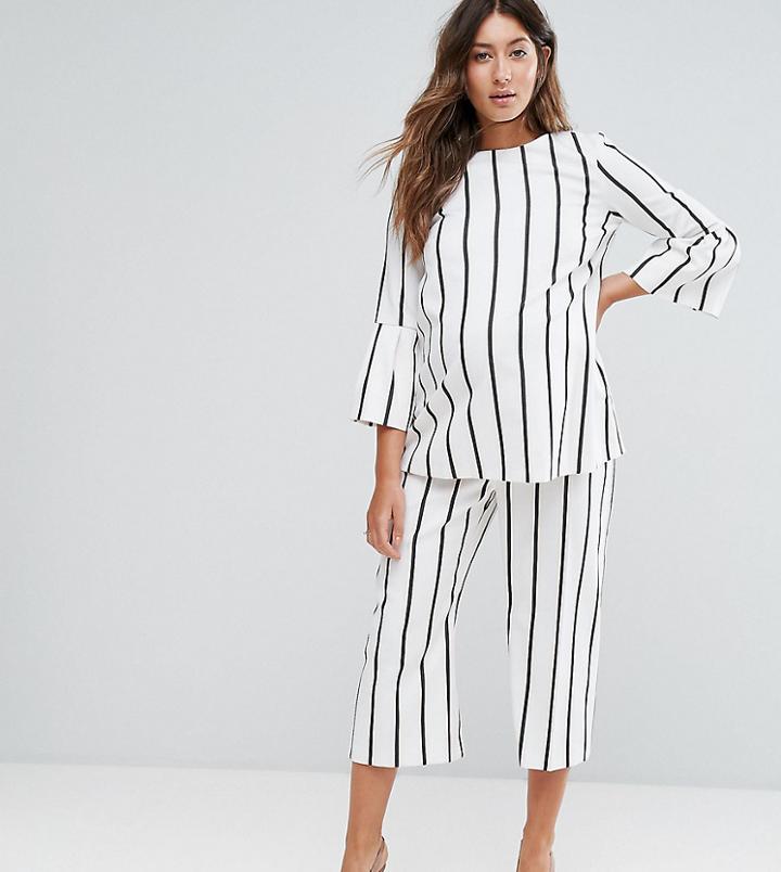 Asos Maternity Blurred Stripe Wide Leg Pants Co-ord - White