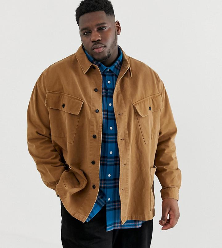 Collusion Plus Multi-pocket Over Shirt - Tan