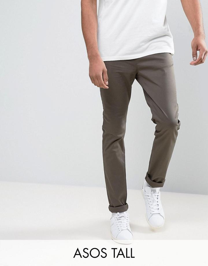 Asos Tall Skinny Chinos In Dark Khaki - Green