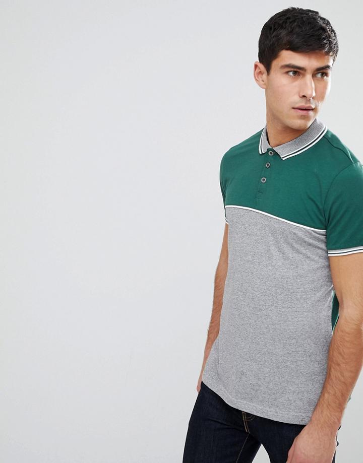 Brave Soul Block Contrast Polo - Green