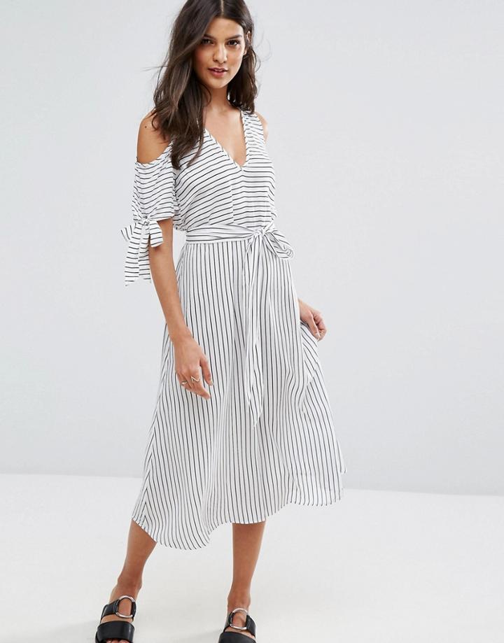 Warehouse Stripe Tie Detail Beach Midi Dress - Multi