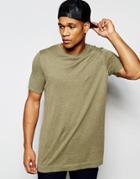 Asos Longline Knitted T-shirt In Khaki - Khaki