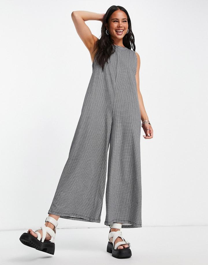 Asos Design Sleeveless Minimal Jumpsuit In Mono Gingham-multi