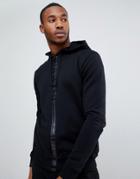 Hugo Daple-u2 Tonal Taped Logo Zip Through Hooded Sweat In Black - Black