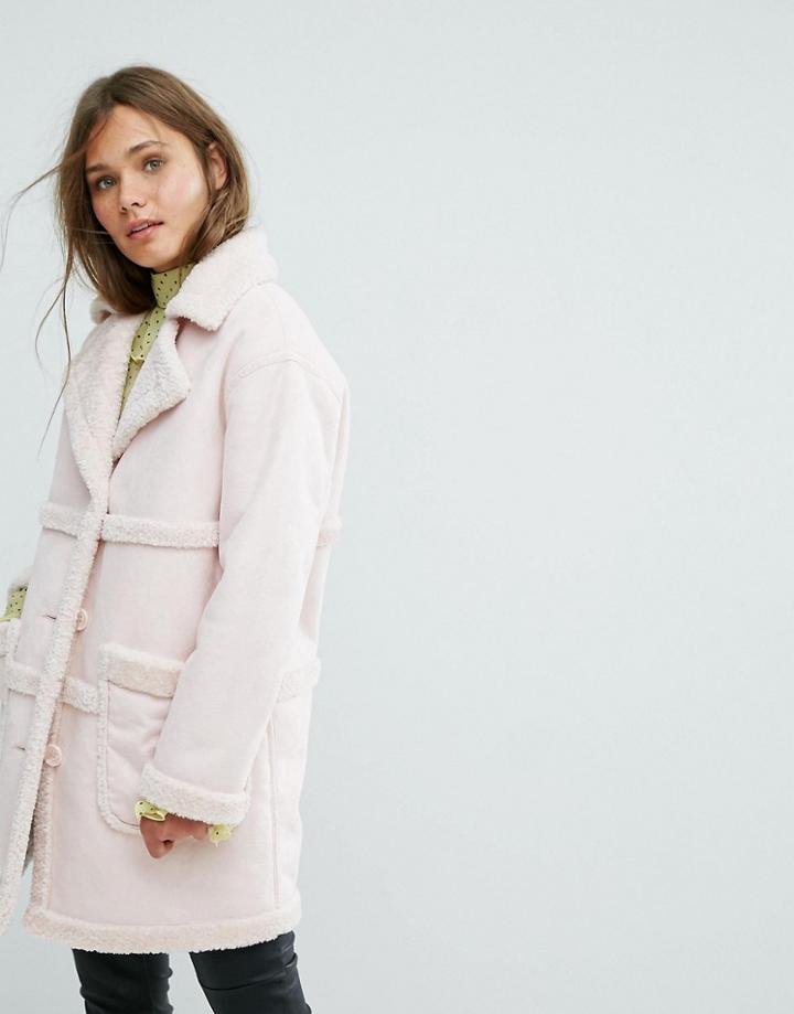 Miss Selfridge Exclusive Reversible Faux Shearling Coat - Pink