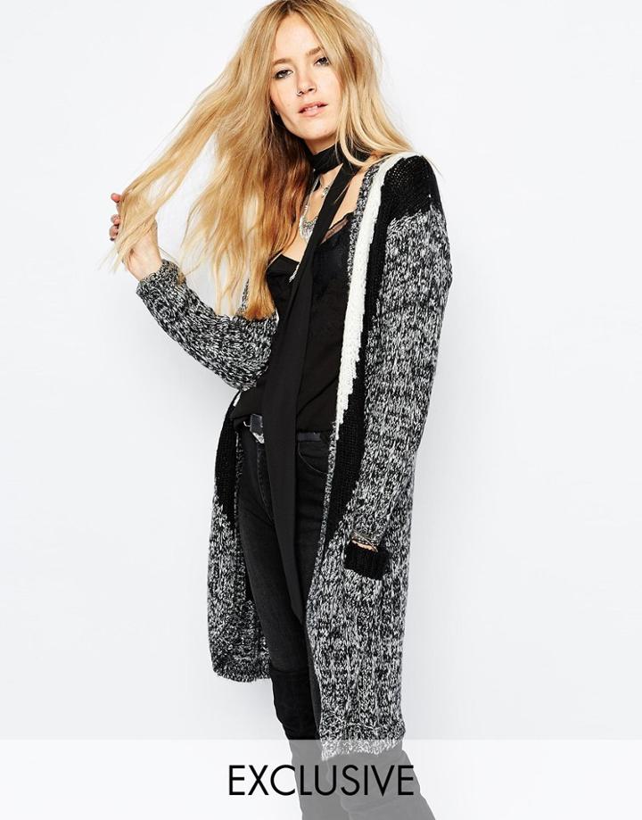 Sunshine Soul Longline Cardigan With Geo-tribal Pattern - Gray Multi