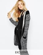 Sunshine Soul Longline Cardigan With Geo-tribal Pattern - Gray Multi
