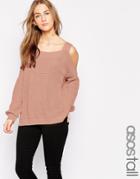 Asos Tall Chunky Sweater With Cold Shoulder And Side Splits - Blush