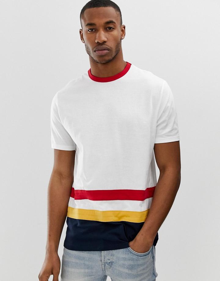 Asos Design Organic Relaxed Longline T-shirt With Contrast Hem Panels In White - White