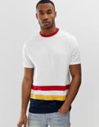 Asos Design Organic Relaxed Longline T-shirt With Contrast Hem Panels In White - White