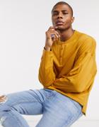 Asos Design Oversized Long Sleeve T-shirt With Grandad Neck In Brown