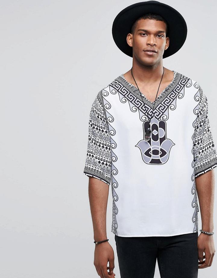 Jaded London Global Print Caftan - White