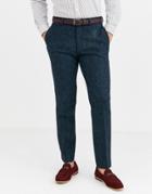 Asos Design Slim Suit Pants In 100% Wool Harris Tweed In Blue Herringbone