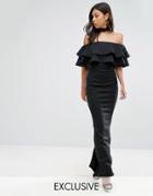 Club L Bardot Frill Maxi Dress With Choker Detail - Black
