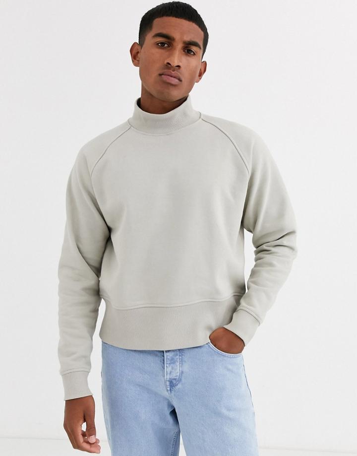 Asos White Oversized Sweatshirt In Heavyweight Beige Jersey With Deep Rib