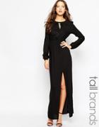 Vero Moda Tall Plunge Neck Long Sleeve Maxi Dress - Black