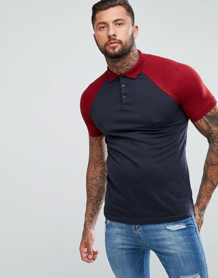 Asos Polo With Contrast Raglan - Multi