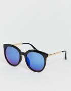 Jeepers Peepers Retro Sunglasses With Blue Tinted Lens - Black