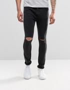 Pull & Bear Super Skinny Jeans In Washed Black With Knee Rips - Black