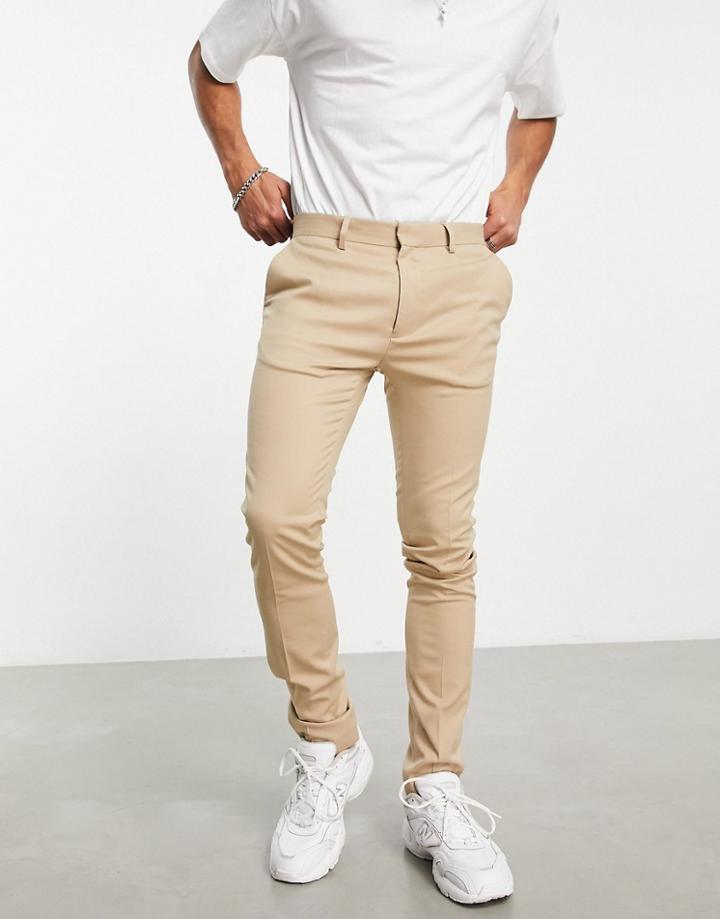 Topman Super Skinny Smart Pants In Stone-neutral