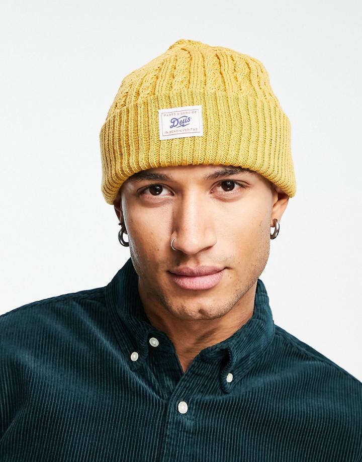 Deus Ex Machina Joe Cable Knit Beanie In Yellow