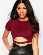 Daisy Street Crop Top With Cut Out - Wine