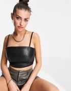 Muubaa Aria Structured Leather Crop Cami Top In Black