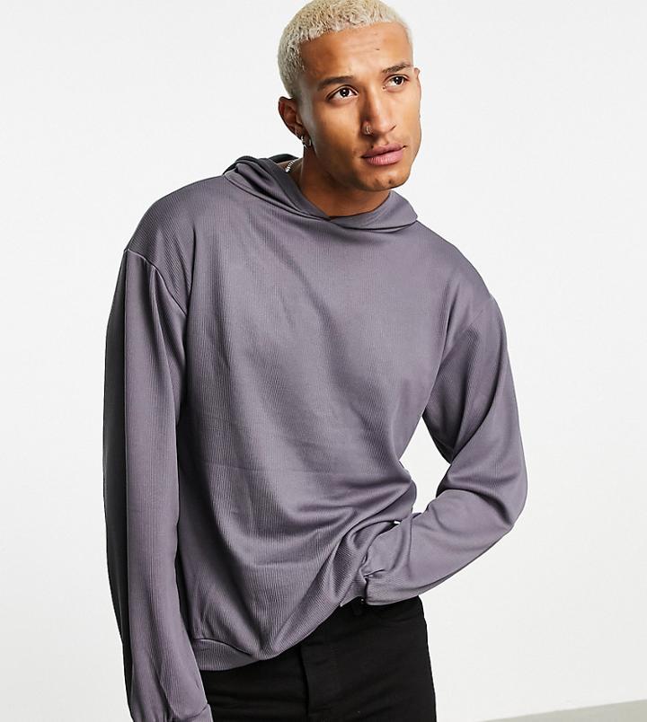 Vai21 Ribbed Hoodie In Gray-grey