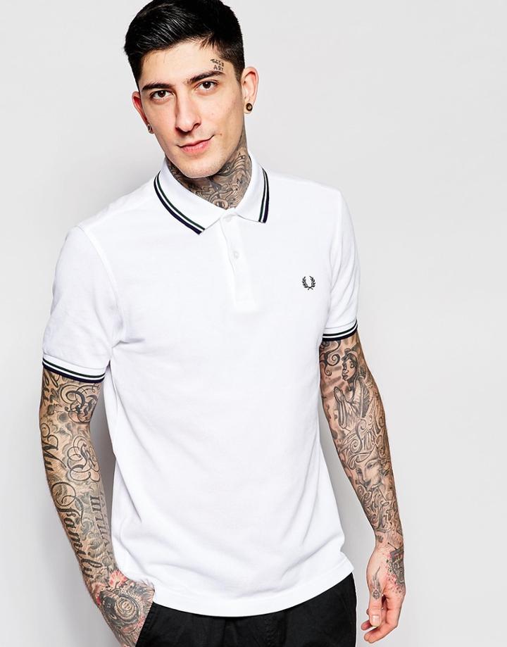 Fred Perry Polo Shirt With Tipping Slim Fit - White