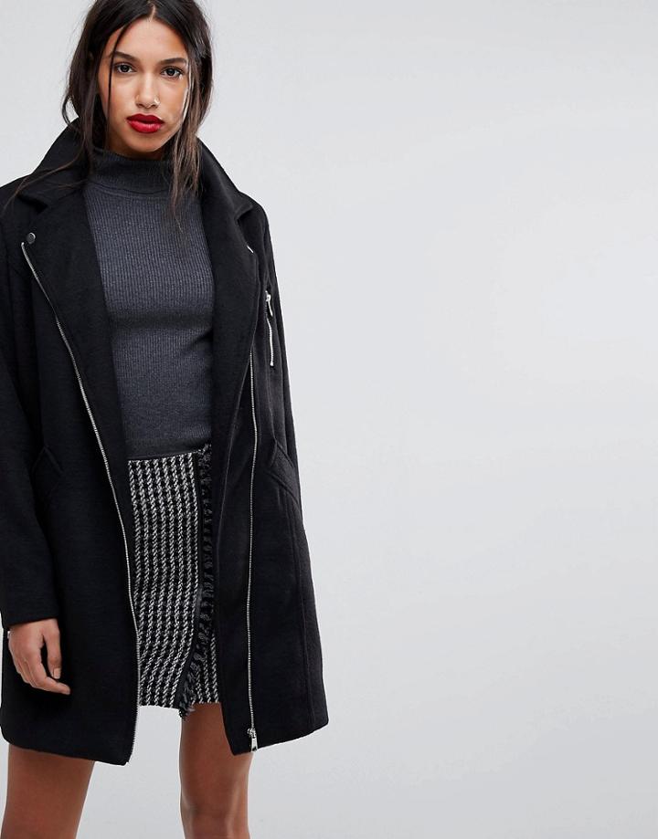 Y.a.s Longline Biker Coat - Black