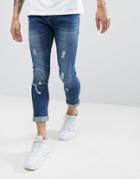 Brave Soul Fade Out Distressed Skinny Jeans - Blue