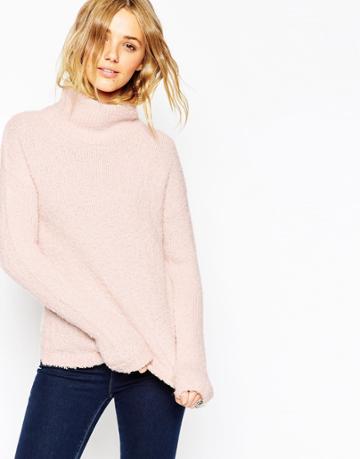 Asos Chunky Sweater With High Neck In Boucle - Nude