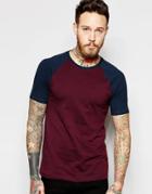 Asos Muscle T-shirt With Contrast Raglan Sleeves - Red
