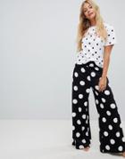Asos Design Dream Often Polka Dot Wide Leg Pyjama Set-black
