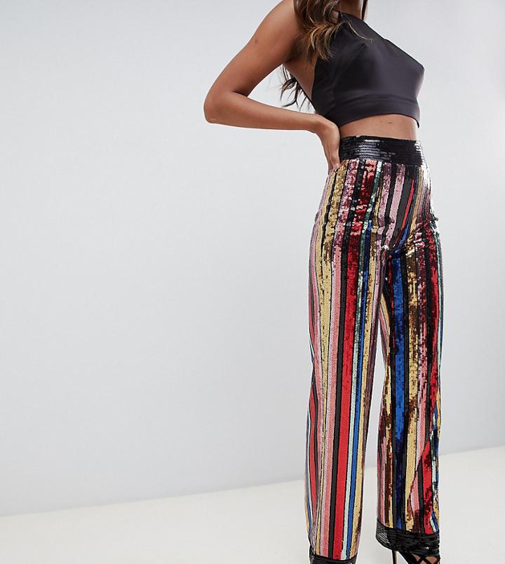 Starlet Wide Leg Sequin Pants In Rainbow Stripe - Multi