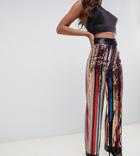 Starlet Wide Leg Sequin Pants In Rainbow Stripe - Multi