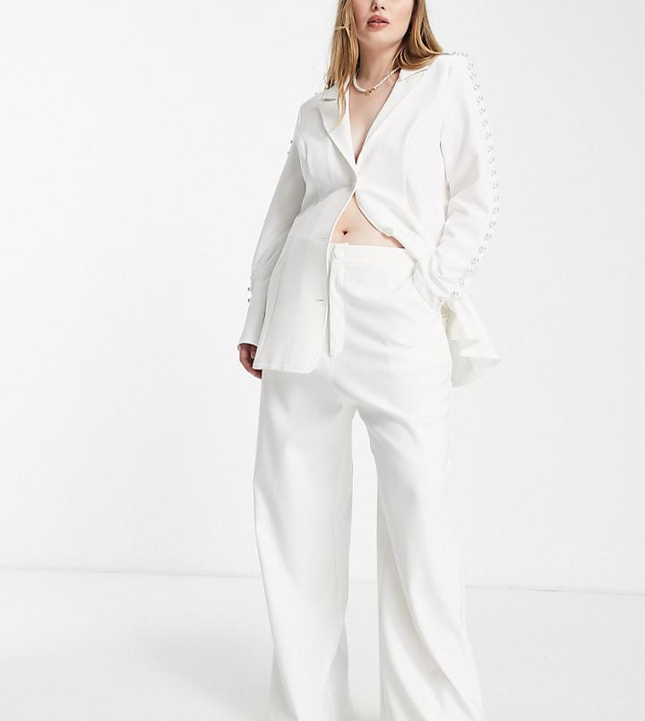 Saint Genies Plus High Waisted Flare Leg Pants In White