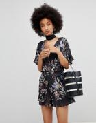 New Look Floral Shirred Waist Wrap Romper - Black