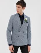 Moss London Slim Blazer In Gingham Boucle - Blue