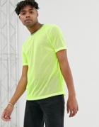 Asos Design Relaxed T-shirt In Neon Mesh With Tipping - Green
