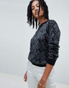 Love Moschino Allover Logo Wool Blend Sweater - Black