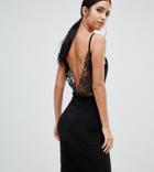 Missguided Lace Open Back Midi Dress In Black - Black