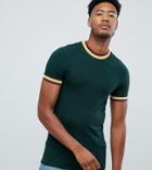 Asos Design Tall Muscle Fit T-shirt With Rainbow Tipping In Khaki - Green