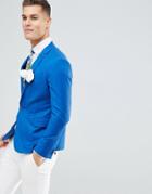 Asos Design Wedding Skinny Blazer In Bright Blue 100% Wool