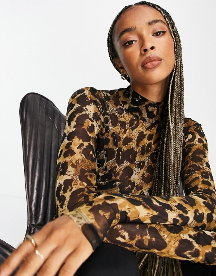 Object High Neck Top In Leopard-multi